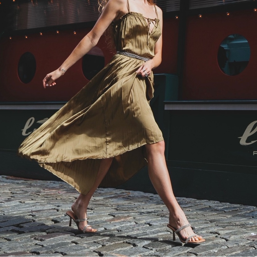 DISCONTINUED Elegant Olive Gold Satin Evening Dress ⚜️